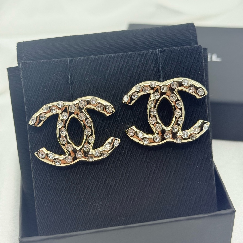 CHANEL Large Gold CC Crystal Accent Statement Earrings - Picture 11 of 11